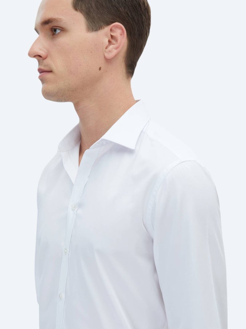 Kip White Plain Slim Fit Long Weaving Classical 100% Cotton Shirt - Image 3