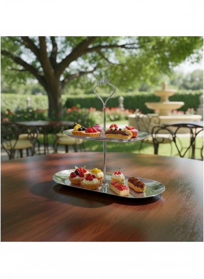 شيبشيب حامل كب كيك من الفولاذ المقاوم للصدأ بطبقتين بتصميم تاج أنيق، صينية حلويات متعددة الطبقات لحفلات الشاي وحفل المولود الجديد وحفلات الزفاف - Image 5