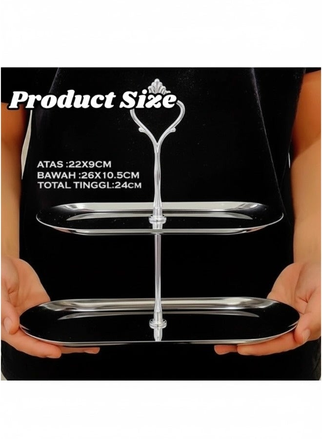 شيبشيب حامل كب كيك من الفولاذ المقاوم للصدأ بطبقتين بتصميم تاج أنيق، صينية حلويات متعددة الطبقات لحفلات الشاي وحفل المولود الجديد وحفلات الزفاف - Image 2