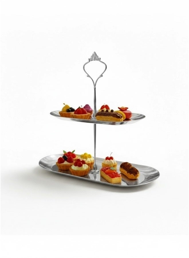 شيبشيب حامل كب كيك من الفولاذ المقاوم للصدأ بطبقتين بتصميم تاج أنيق، صينية حلويات متعددة الطبقات لحفلات الشاي وحفل المولود الجديد وحفلات الزفاف - Image 1