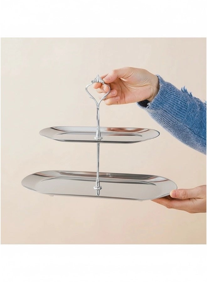 شيبشيب حامل كب كيك من الفولاذ المقاوم للصدأ بطبقتين بتصميم تاج أنيق، صينية حلويات متعددة الطبقات لحفلات الشاي وحفل المولود الجديد وحفلات الزفاف - Image 4