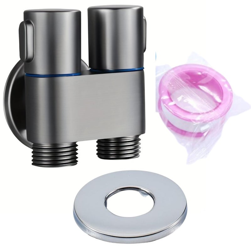 BWOGUE 2 in 1 Brass Dual Tap for Washing Machine, Bathroom, Geyser | Luxury Series Two-Way Angle Valve | 2 in 1 Angle Valve for Bathroom | Two Way Tap for Bathroom | Stainless Steel (Black) - Image 1
