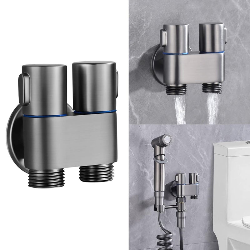 BWOGUE 2 in 1 Brass Dual Tap for Washing Machine, Bathroom, Geyser | Luxury Series Two-Way Angle Valve | 2 in 1 Angle Valve for Bathroom | Two Way Tap for Bathroom | Stainless Steel (Black) - Image 2
