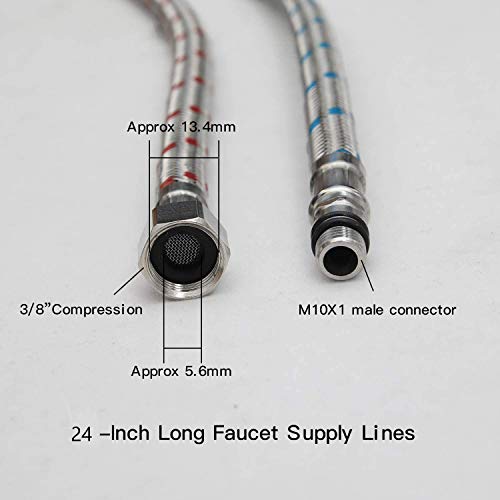 Homevacious 24-Inch Long Bathroom Kitchen Faucet Connector Braided Supply Hose 3/8-Inch Stainless Steel Female Compression Thread x M10 Male Connector 2 Pcs(1 Pair) - Image 2
