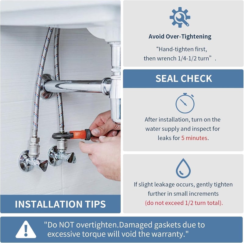 Homevacious 24-Inch Long Bathroom Kitchen Faucet Connector Braided Supply Hose 3/8-Inch Stainless Steel Female Compression Thread x M10 Male Connector 2 Pcs(1 Pair) - Image 5