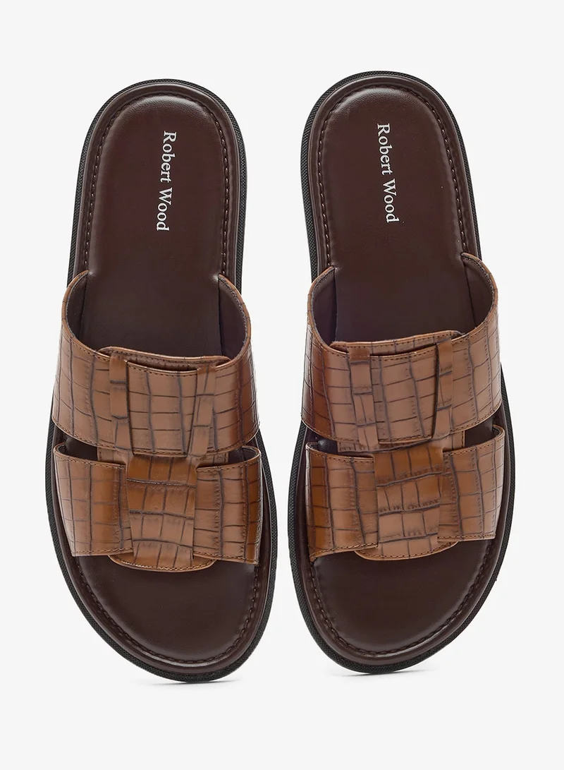 Robert Wood  Croc Emboss Casual Slider Sandals for Men | Best Price UAE