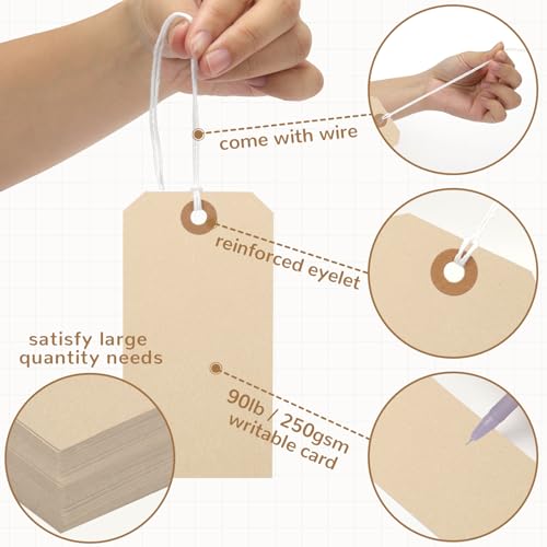 Nitelemn 150PCS Blank Shipping Tag, 4 3/4 x 2 3/8 inches Manila Label Tags with String Reinforced Hole Writable Large Marking Hang Tags with Wire(Brown) - Image 3
