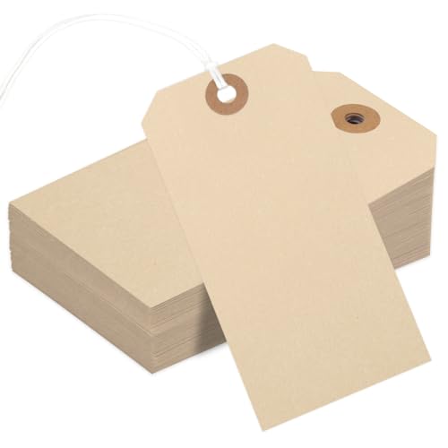 Nitelemn 150PCS Blank Shipping Tag, 4 3/4 x 2 3/8 inches Manila Label Tags with String Reinforced Hole Writable Large Marking Hang Tags with Wire(Brown) - Image 1