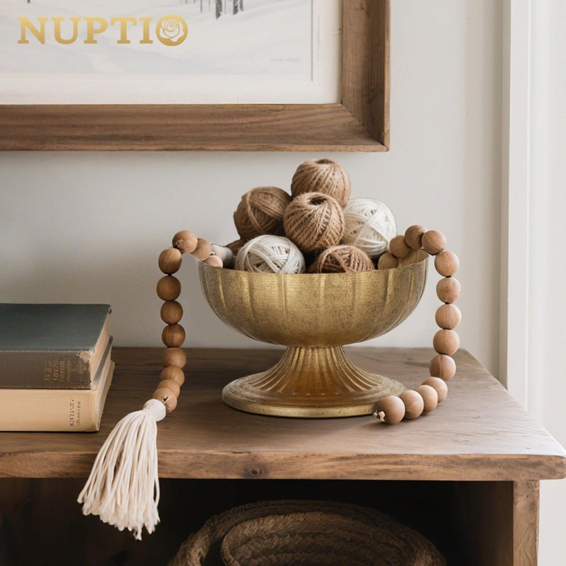 NUPTIO Gold Compote Vase for Centerpiece: 8.5" Wide Short Pedestal Footed Bowl for Flowers - Distressed Brass Urn for Decorative Wedding Table Set of 2 - Image 4