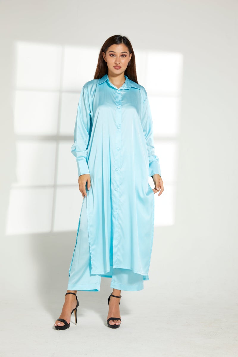 Moistreet Button Down Long Top & Pants Set - Image 1