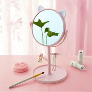 Agabani Glass Round Makeup Cosmetic Mirror Cute Cat Ears Shape Makeup Mirror For Bathroom Or Bedroom With 180 Degree Swivel (Pink 379, Framed, Tabletop Mount) - Image 2