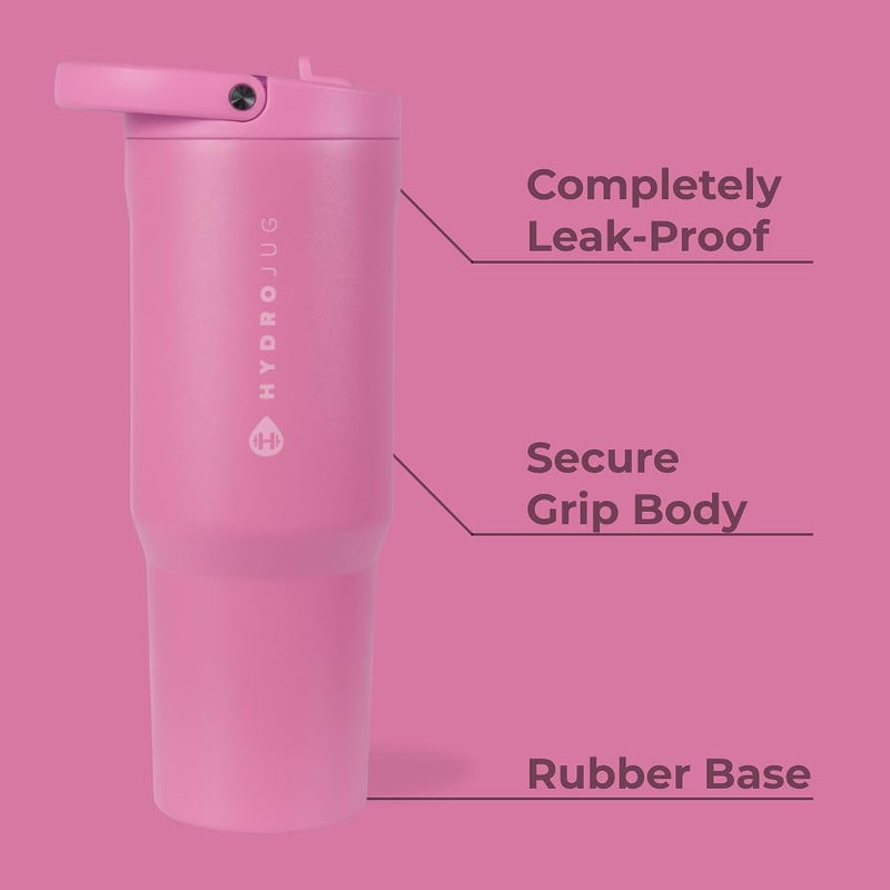 HydroJug Sport - Stainless Steel Tumbler with Straw, Vacuum Insulated, 40oz Leakproof Water Bottle, Ergonomic Design, Reusable, Dishwasher Safe, Rubber Base, Durable for Gym or Outdoors, Taffy - Image 2
