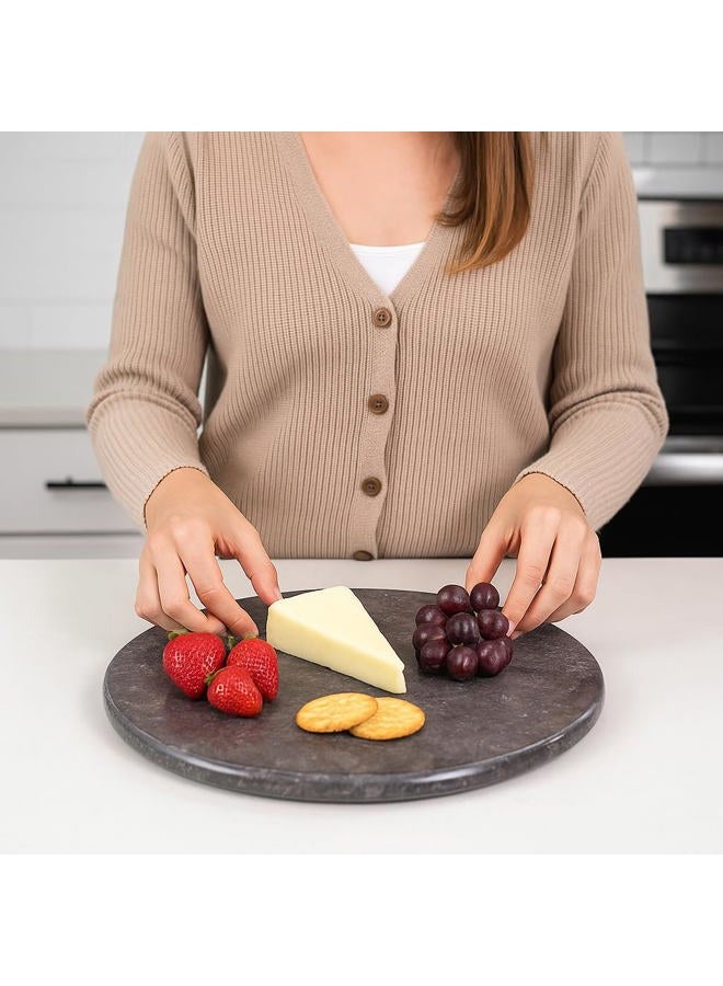 Creative Home Natural Charcoal Marble 12" Diam. Round Trivet Cheese Serving Board - Image 3