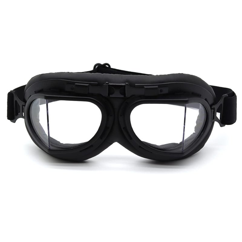 kucehiup Vintage Aviator Goggles Motorcycle Goggles Black frame clear lenses