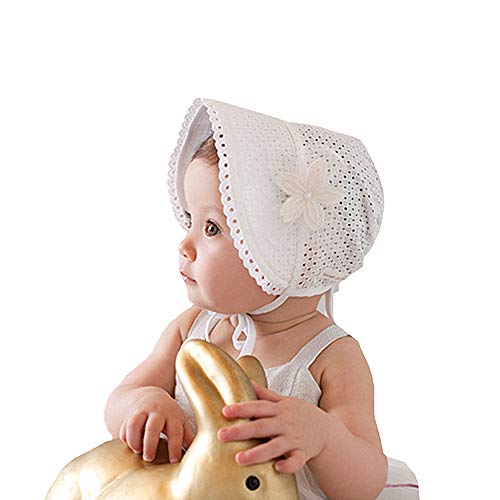 XYX Baby Girl Toddlers Breathable Lacy Bonnet Eyelet Cotton Adjustable Sun Protection Hat White - Image 1