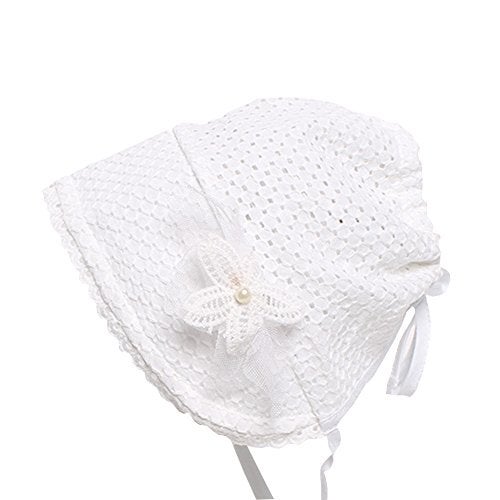 XYX Baby Girl Toddlers Breathable Lacy Bonnet Eyelet Cotton Adjustable Sun Protection Hat White - Image 5