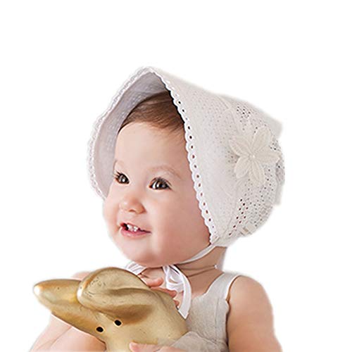 XYX Baby Girl Toddlers Breathable Lacy Bonnet Eyelet Cotton Adjustable Sun Protection Hat White - Image 2