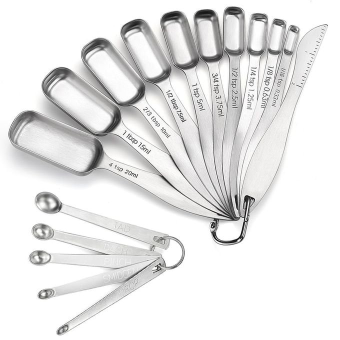 18/8 Stainless Steel Measuring Spoons Set of 16 Pieces, Includes 10 Narrow, 1 Leveler and 5 Mini Spoons