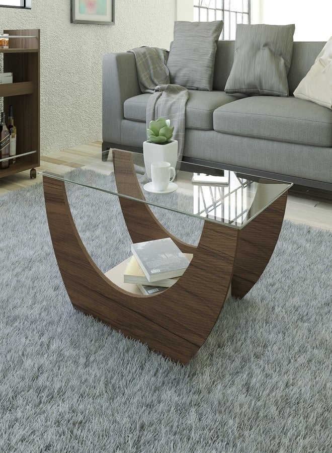 Pilati Center Coffee Table With Glass walunt Color 82.5x42.5x36cm  - Image 2