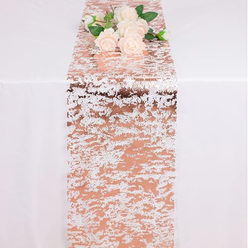 Snowkingdom 2 Pieces Rose Gold Table Runner 11"x108" Glitter Sequin Metallic Pink Thin Mesh Runner Sparkly Table Decorations for Wedding, Bridal Shower, Baby Shower Birthday Party - Image 2