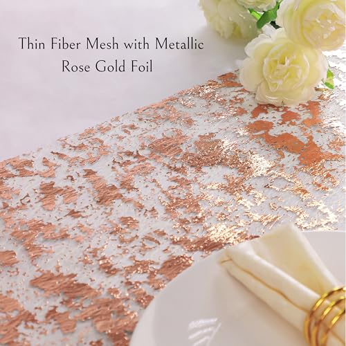 Snowkingdom 2 Pieces Rose Gold Table Runner 11"x108" Glitter Sequin Metallic Pink Thin Mesh Runner Sparkly Table Decorations for Wedding, Bridal Shower, Baby Shower Birthday Party - Image 3