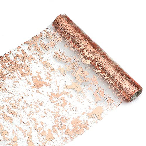 Snowkingdom 2 Pieces Rose Gold Table Runner 11"x108" Glitter Sequin Metallic Pink Thin Mesh Runner Sparkly Table Decorations for Wedding, Bridal Shower, Baby Shower Birthday Party - Image 1