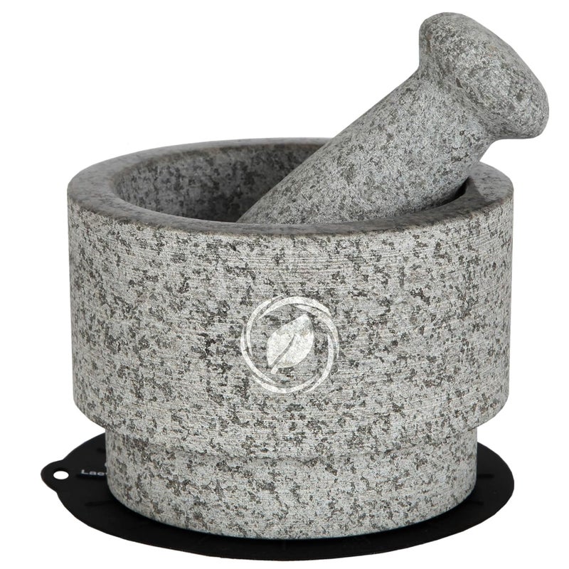 Laevo Mortar and Pestle Set Large Stone Spice Grinder Grinding Bowl and Pestle Reversible Molcajete Mexicano Large Mortar and Pestles Set for Guacamole Spices 21 Cup Gray Granite