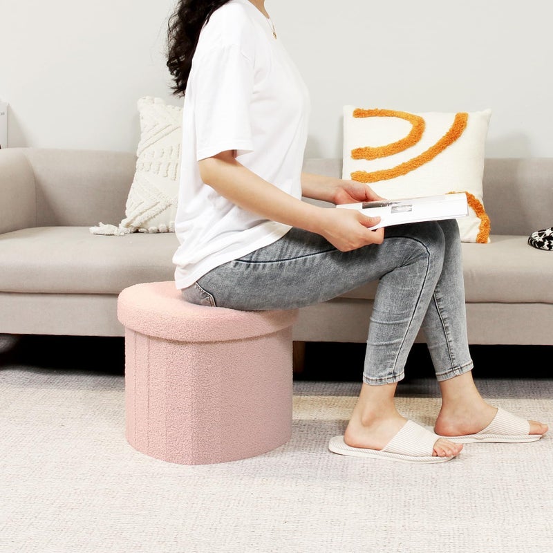 B FSOBEIIALEO Storage Ottoman Cube, Heart Shaped Ottomans with Storage Foot Stool Footrest for Lving Room, Boucle Ottoman Seat for Dorm Room,Faux Teddy Fur, Pink 15"x15"x15" - Image 3