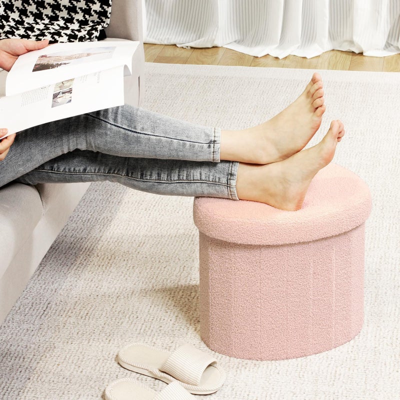 B FSOBEIIALEO Storage Ottoman Cube, Heart Shaped Ottomans with Storage Foot Stool Footrest for Lving Room, Boucle Ottoman Seat for Dorm Room,Faux Teddy Fur, Pink 15"x15"x15" - Image 4