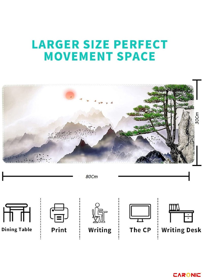 Large Gaming Mouse Pad with Superior Micro Weave Cloth Extended Desk Mousepad with Stitched Edges Non-Slip Base Water Resist Keyboard Pad For Gamer And Office Home Tree Mountains