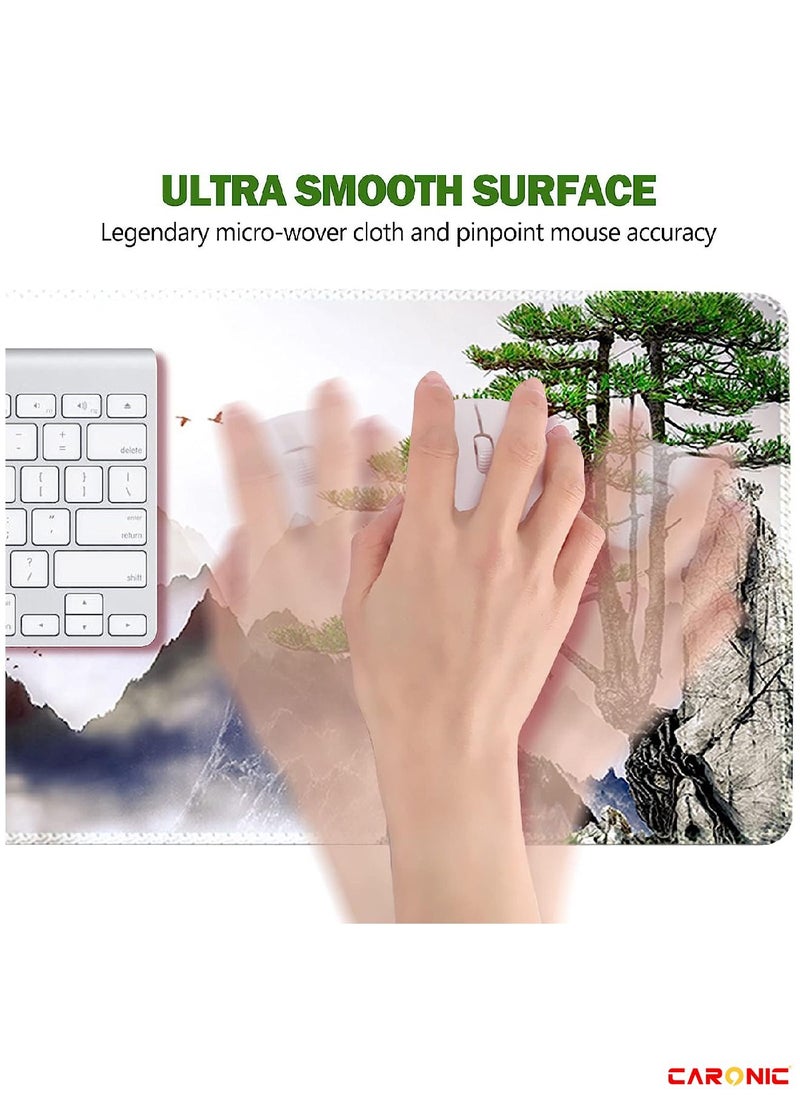 Large Gaming Mouse Pad with Superior Micro Weave Cloth Extended Desk Mousepad with Stitched Edges Non-Slip Base Water Resist Keyboard Pad For Gamer And Office Home Tree Mountains
