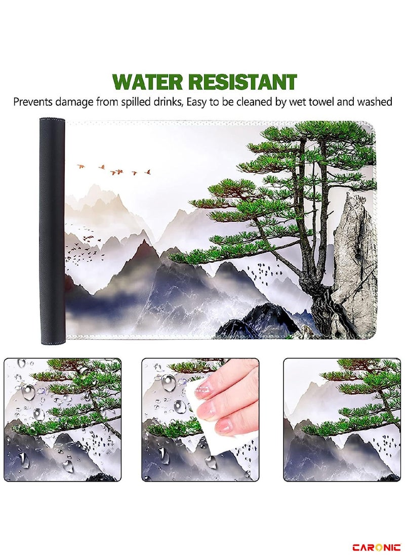 Large Gaming Mouse Pad with Superior Micro Weave Cloth Extended Desk Mousepad with Stitched Edges Non-Slip Base Water Resist Keyboard Pad For Gamer And Office Home Tree Mountains