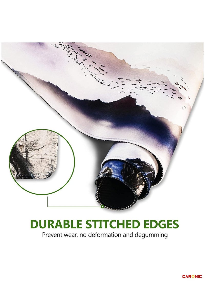 Large Gaming Mouse Pad with Superior Micro Weave Cloth Extended Desk Mousepad with Stitched Edges Non-Slip Base Water Resist Keyboard Pad For Gamer And Office Home Tree Mountains