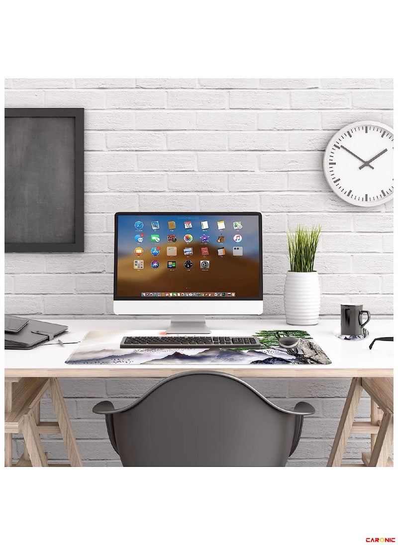 Large Gaming Mouse Pad with Superior Micro Weave Cloth Extended Desk Mousepad with Stitched Edges Non-Slip Base Water Resist Keyboard Pad For Gamer And Office Home Tree Mountains