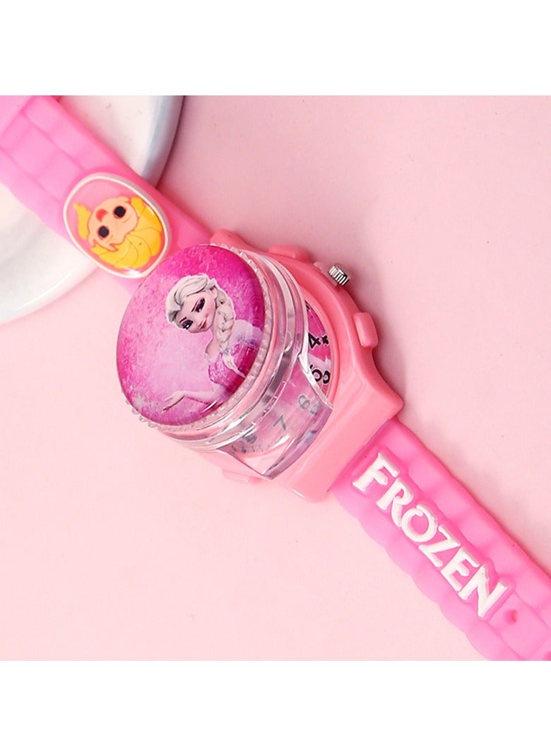 Frozen Elsa Pink Frozen Elsa Princess Cartoon Flip Cover Children's Watch (The Cover Can Turn) - Image 2
