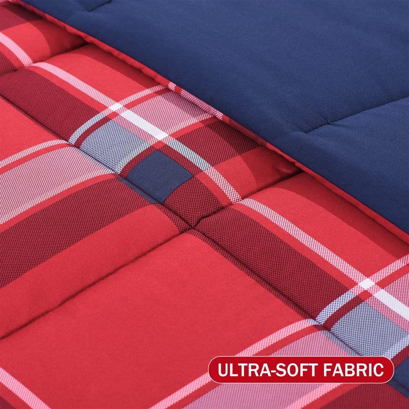 downluxe Twin Comforter Set (66"x92") 2-Piece,Plaid Red Reversible Comforter,1 Reversible Pillow Sham 20"x26",Microfiber Comforter,Soft and Comfortable - Image 4