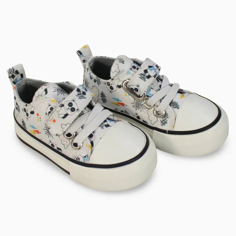 Our kids Unisex Canvas Sneakers - White with Panda Detail - Image 1