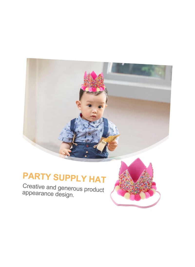 1pcs Children's Birthday Hat Birthday Accessories Party Hats for Children Party Hat Hat Party Hat The Crown Party Crown Pink Decorative Items Elastic Band Make up  - Image 3
