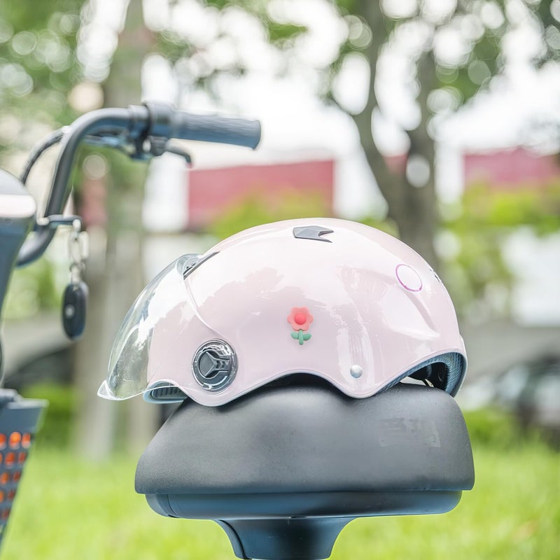 Pink Matte Flower Cat Ear Helmet Stickers 6 Pieces Motorcycle Bike Decorative Horns - Image 5
