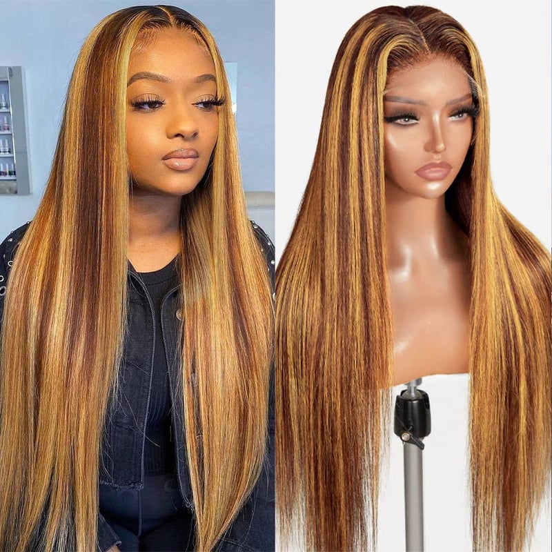 Flady Highlight Ombre Lace Front Wig Human Hair Pre Plucked 427 Colored Honey Blonde HD Lace Frontal Wigs For Black Women Human Hair 150 Density Straight Wigs Human Hair