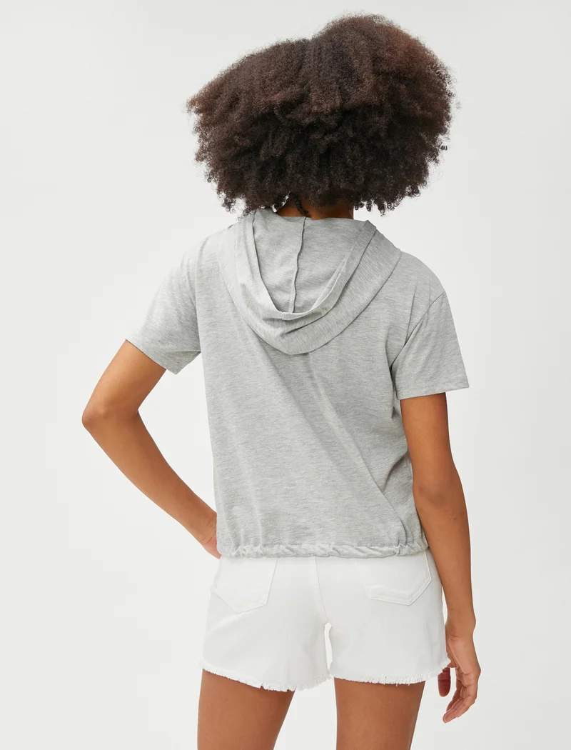 KOTON College Printed T-Shirt Crop Hooded Short Sleeve