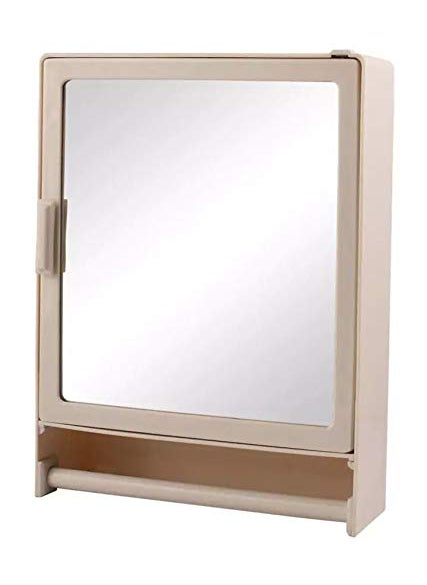 RIYA ENTERPRISE Riya EnterpriseBathroom Mirror Cabinet Plastic Cabinet with Storage Shelves and Towel Hanging Rod 12 x 16 Ivory  - Image 1