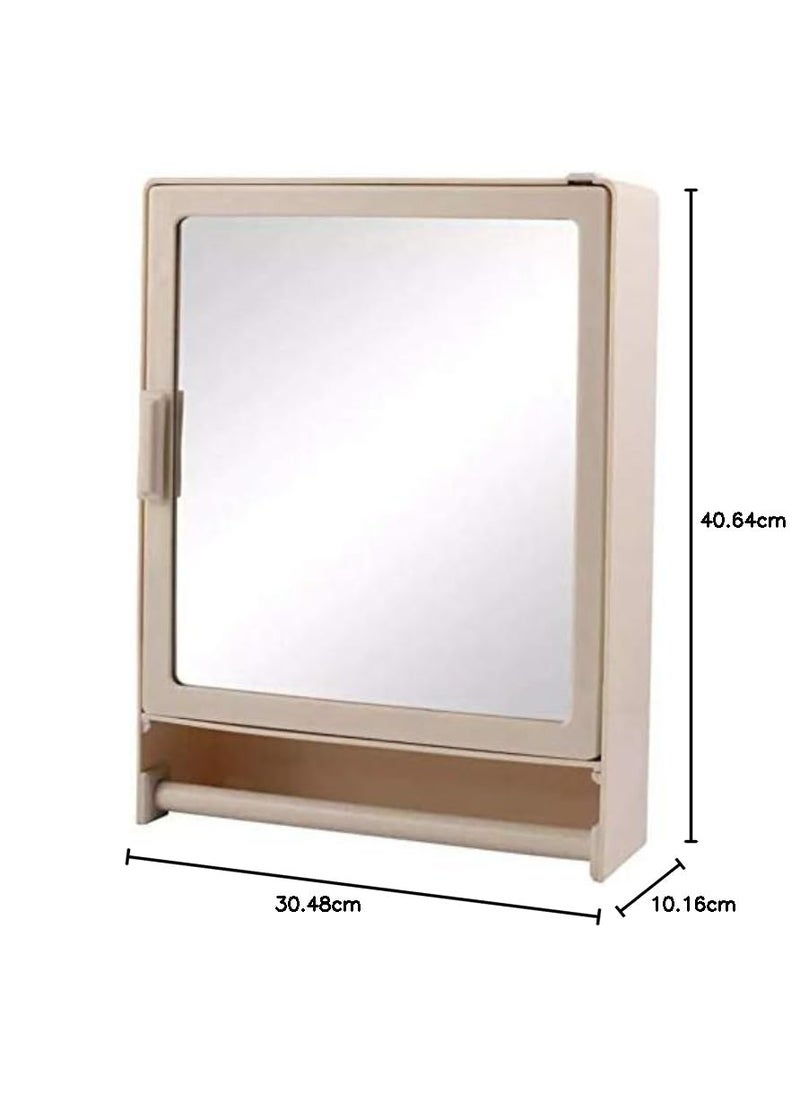 RIYA ENTERPRISE Riya EnterpriseBathroom Mirror Cabinet Plastic Cabinet with Storage Shelves and Towel Hanging Rod 12 x 16 Ivory  - Image 2