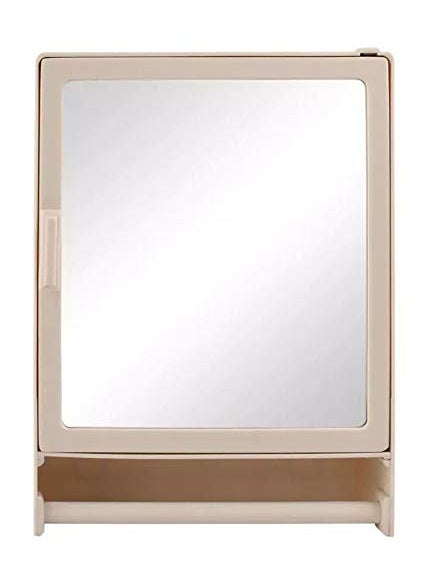 RIYA ENTERPRISE Riya EnterpriseBathroom Mirror Cabinet Plastic Cabinet with Storage Shelves and Towel Hanging Rod 12 x 16 Ivory  - Image 3