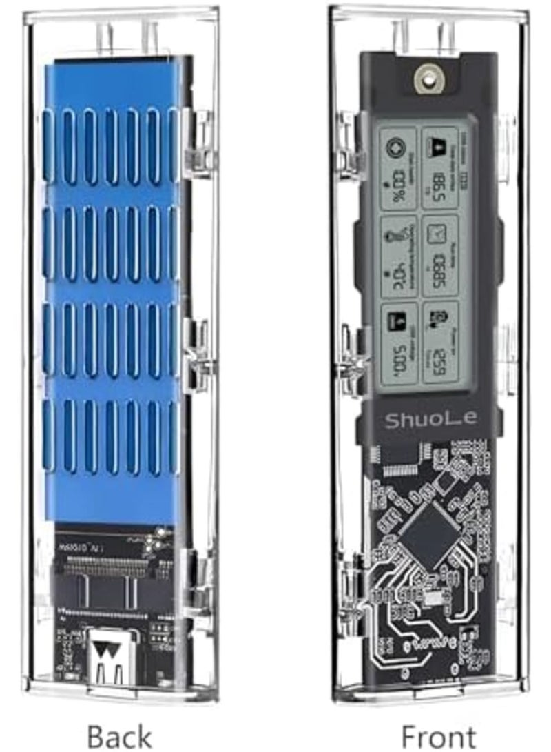 SYOSI M.2 NVMe SSD Enclosure with LCD Screen, USB 3.2 Gen 2 (10 Gbps), Transparent External SSD Adapter for 2280 PCI-E M and B&M Keys, USB Type C Converter Case (Black) - Image 4