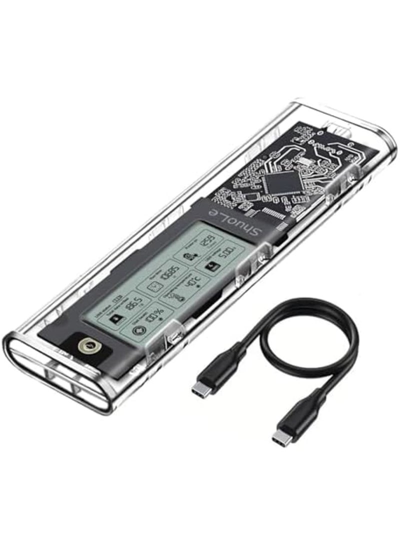 SYOSI M.2 NVMe SSD Enclosure with LCD Screen, USB 3.2 Gen 2 (10 Gbps), Transparent External SSD Adapter for 2280 PCI-E M and B&M Keys, USB Type C Converter Case (Black) - Image 1