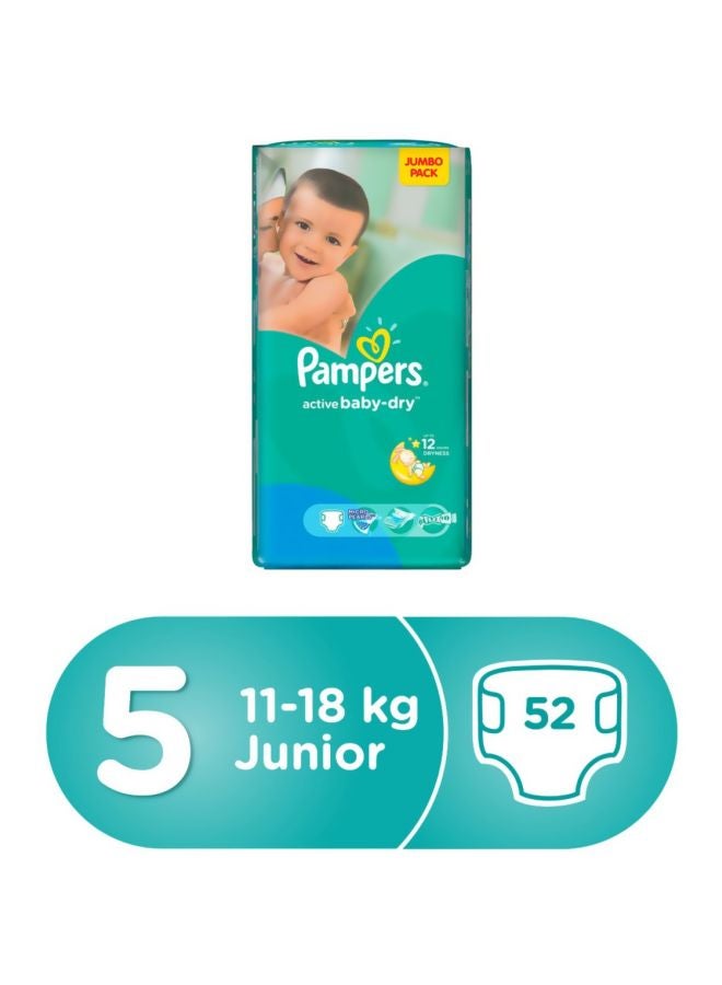 بامبرز عبوة حفاضات أكتيف بيبي دراي ضخمة مقاس 5 جونيور مناسبة للأطفال من 11-16 كجم تحتوي على 52 قطعة - Image 2