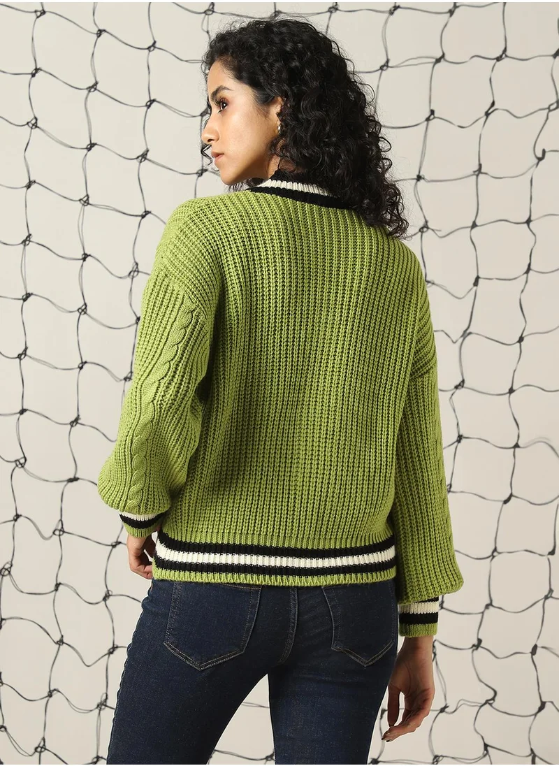 Hubberholme Women's Multicoloured 100% Acrylic Solid Regular Fit Sweater