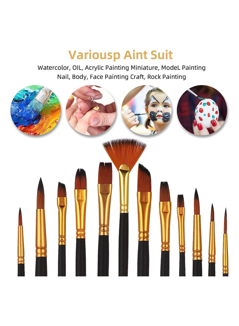 SYOSI Paint Brush Set 12 Pcs Nylon Oil Painting Brush Students' Watercolor Painting Pen Line Drawing Brush Wooden Handle Flat Paint Brushes for Kids Adults Drawing Arts Crafts Supplies - Image 5