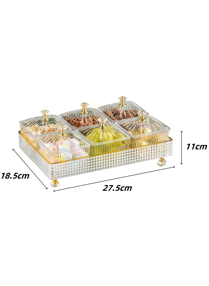 6 Pieces Snack Trays with Lids Candy and Nuts Serving Containers Set Dried Fruit Tray Plastic Appetizer Platter Condiment Storage Box Cosmetic Storage Box Plate Food Display Bowl Transparent 27.5x18  - Image 2
